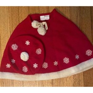 Red cape and hat with Pom poms knitted cape poncho with hat cap 3T Lydia Jane
